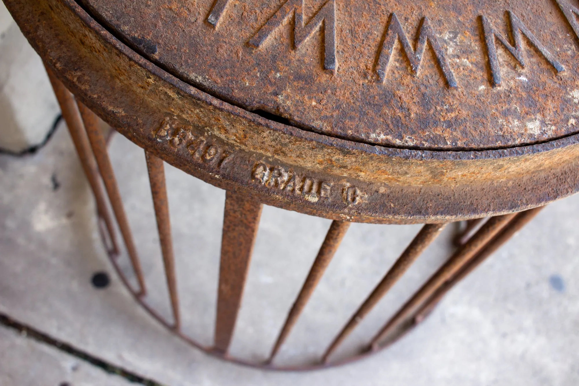 Industrial Antique British Iron Manhole Cover and Drain Side Table