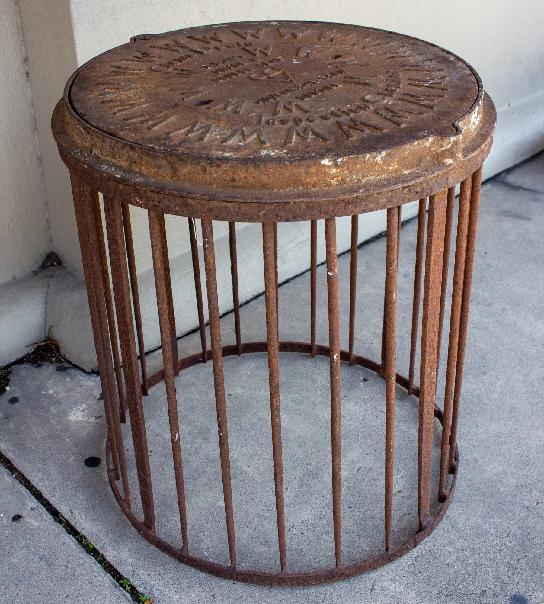 Industrial Antique British Iron Manhole Cover and Drain Side Table