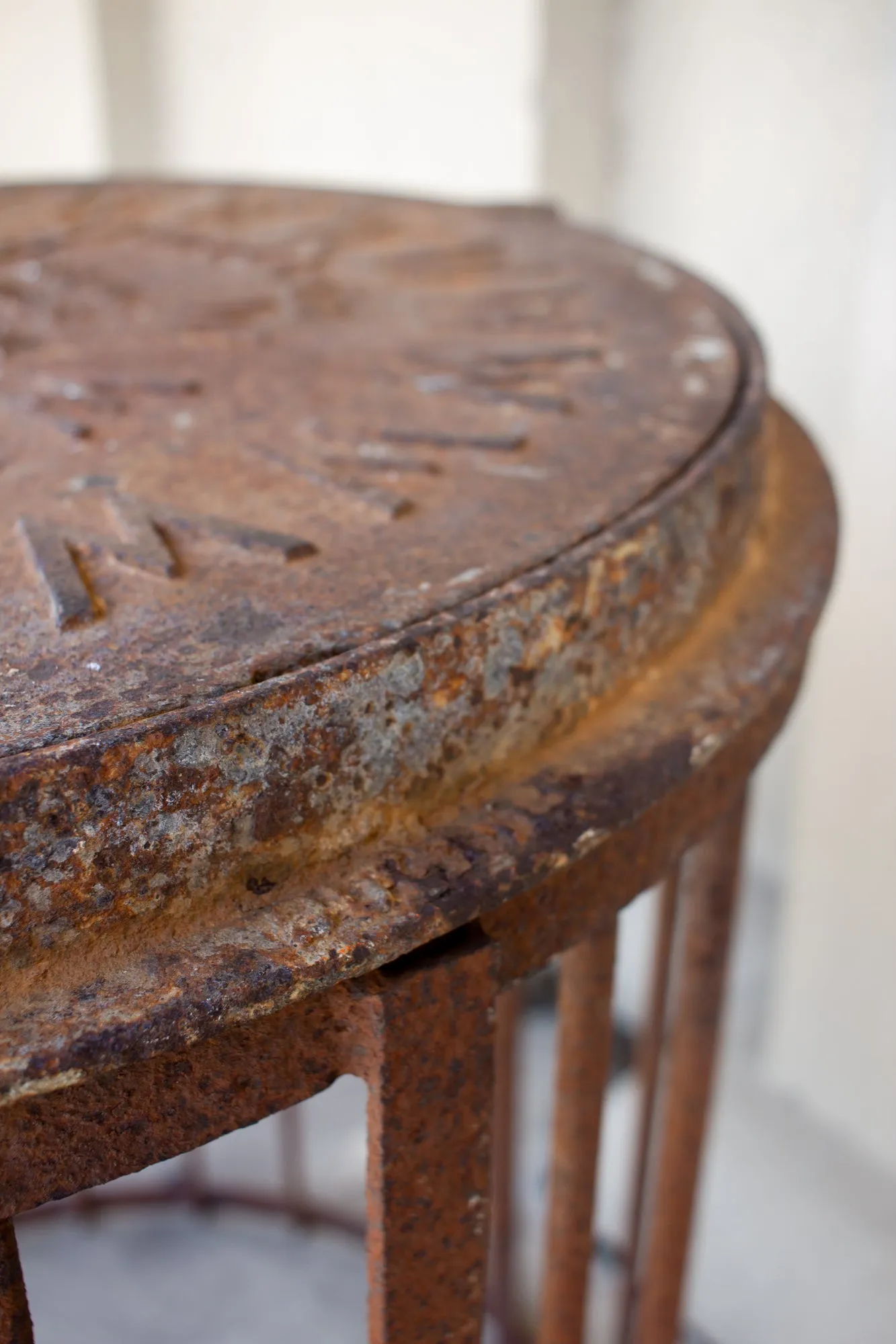 Industrial Antique British Iron Manhole Cover and Drain Side Table