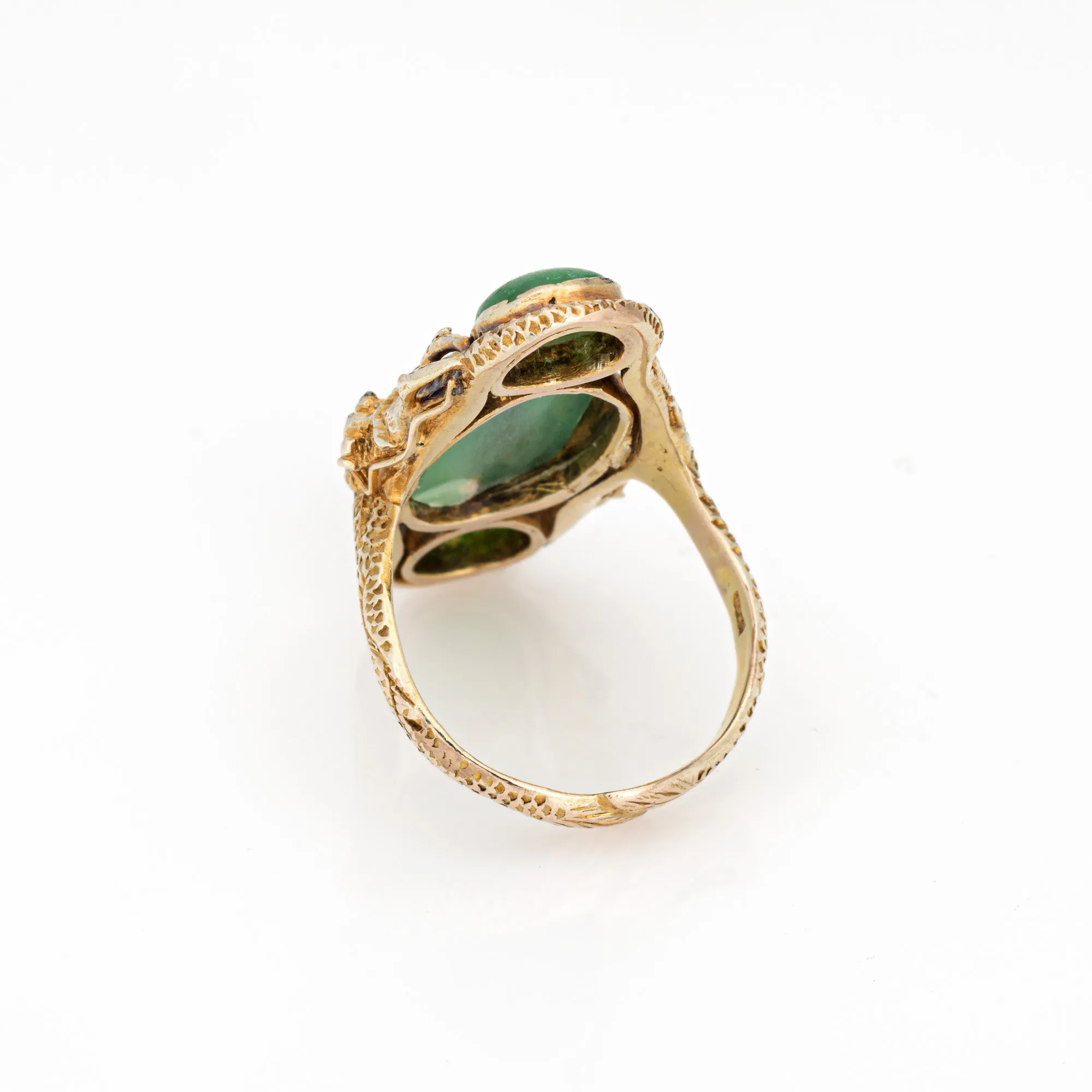 Jade Dragon Ring Vintage 10k Yellow Gold Long Cocktail Band Sz 7.5 Fine Jewelry