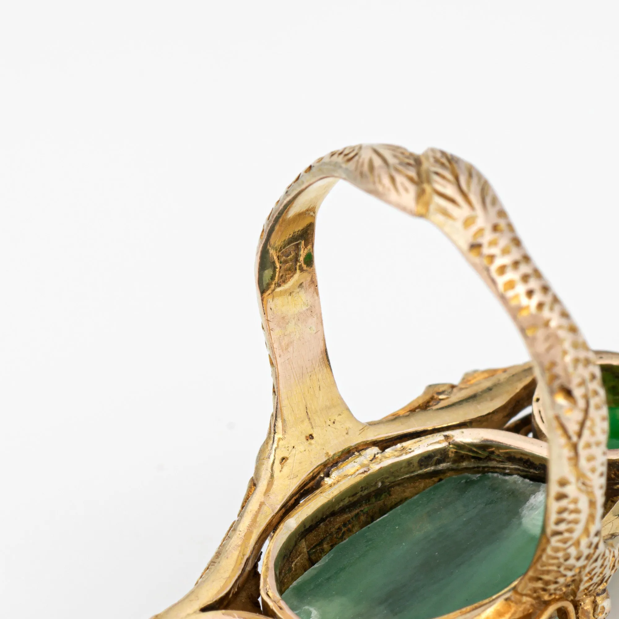 Jade Dragon Ring Vintage 10k Yellow Gold Long Cocktail Band Sz 7.5 Fine Jewelry