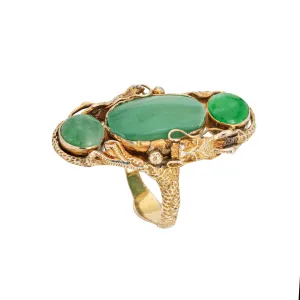 Jade Dragon Ring Vintage 10k Yellow Gold Long Cocktail Band Sz 7.5 Fine Jewelry