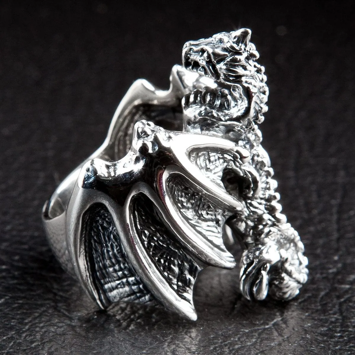 Knight Dragon Sterling Silver Men's Ring