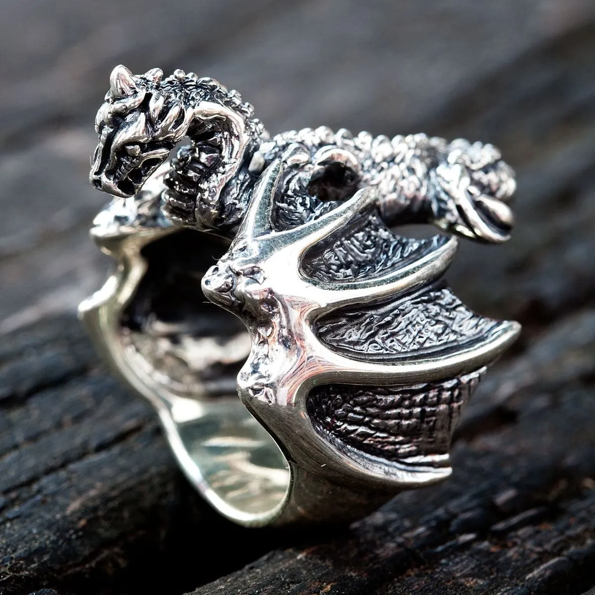 Knight Dragon Sterling Silver Men's Ring