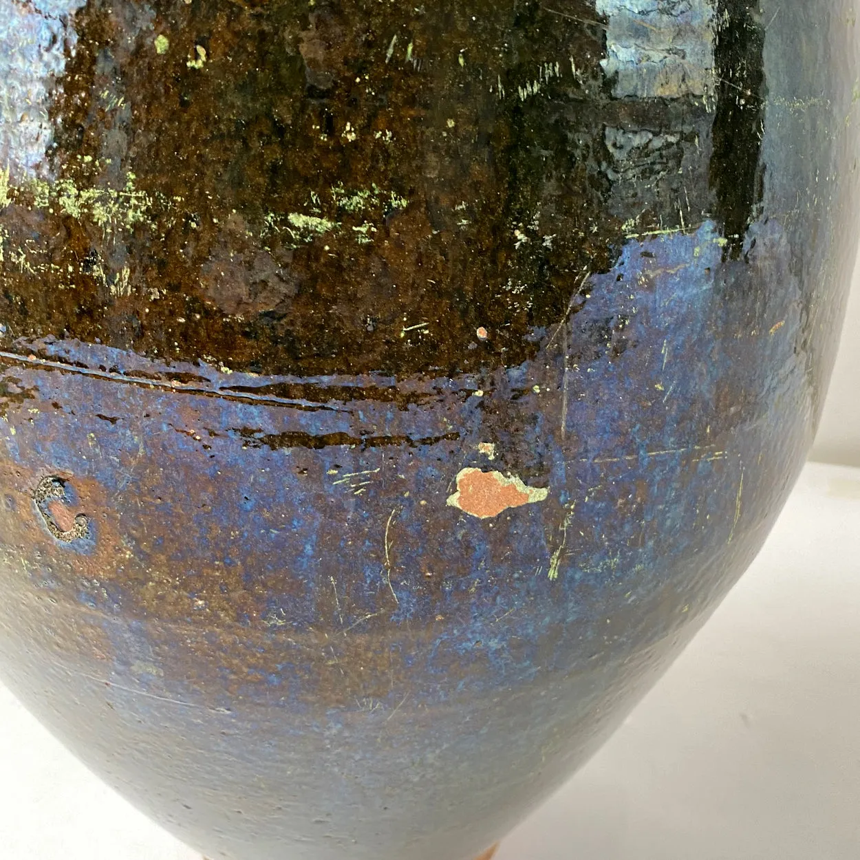 Large Turkish Green Glaze Terracotta Pottery Two-Handle Olive Jar