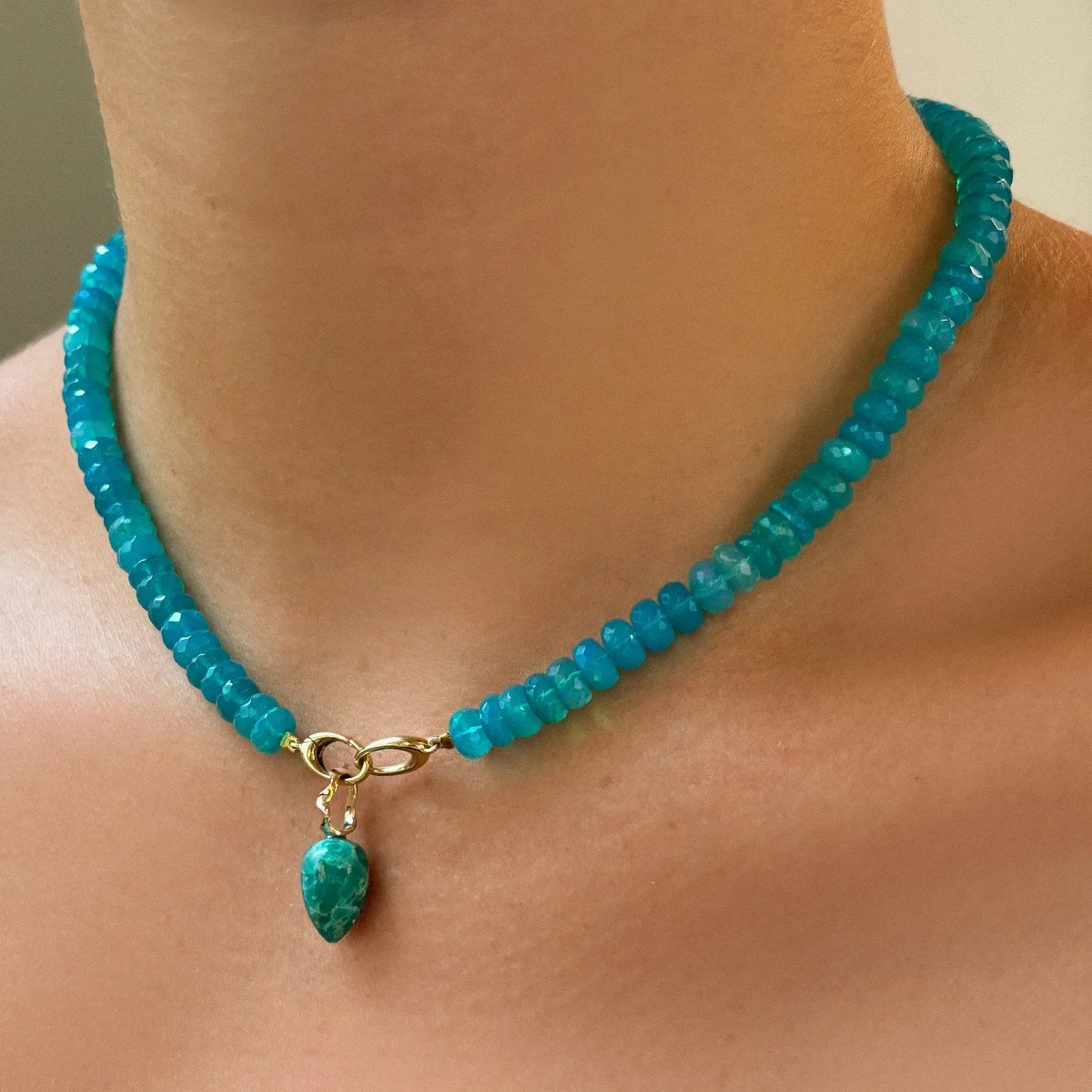 Mediterranean Blue Faceted Opal Necklace