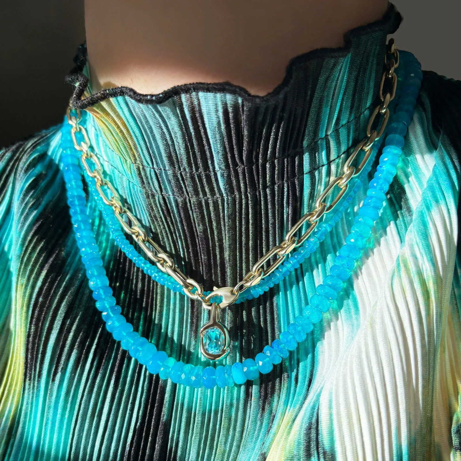 Mediterranean Blue Faceted Opal Necklace