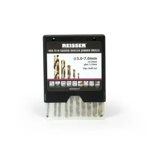 Metal Drill Bit Set HSS Titanium Coated Jobber (10 Piece, 3-7mm Diameter)