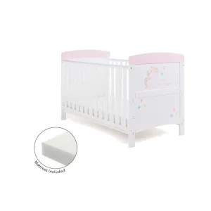 OBABY Grace Inspire Cot Bed & Fibre Mattress Unicorn