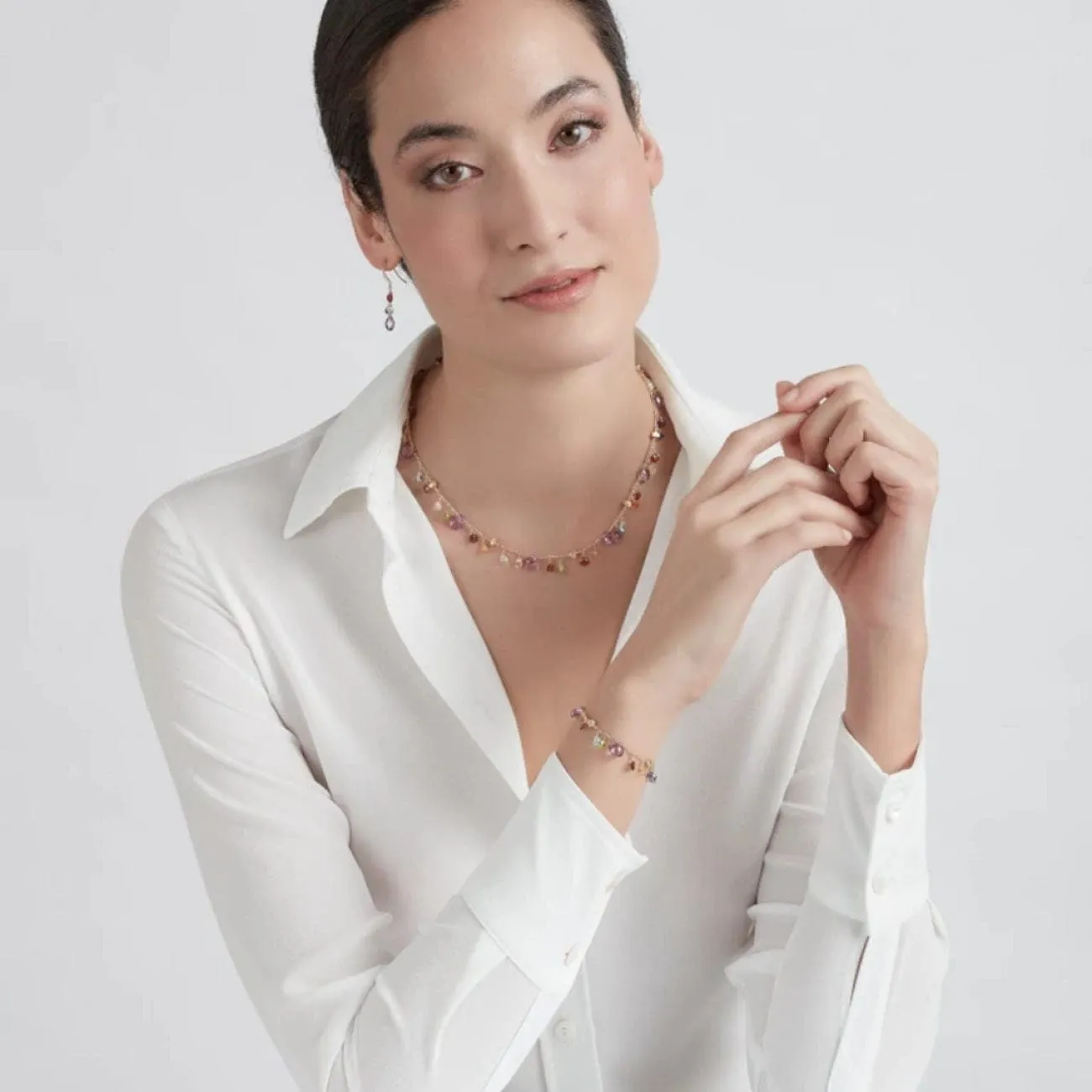 Paradise Collection 18K Yellow Gold Amethyst and Mixed Gemstone Single Strand Necklace