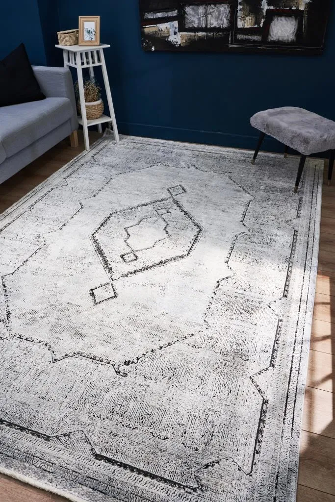 Queen Gray Bamboo Woven Modern Living Room Rug 8104