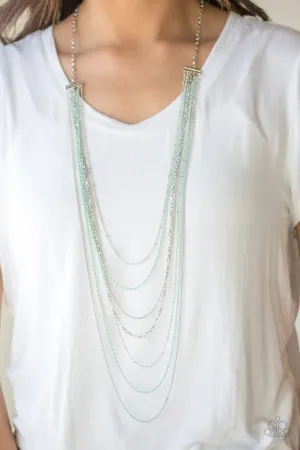 "Radical Rainbow" Silver & Green Metal  Multi Chain Necklace Set