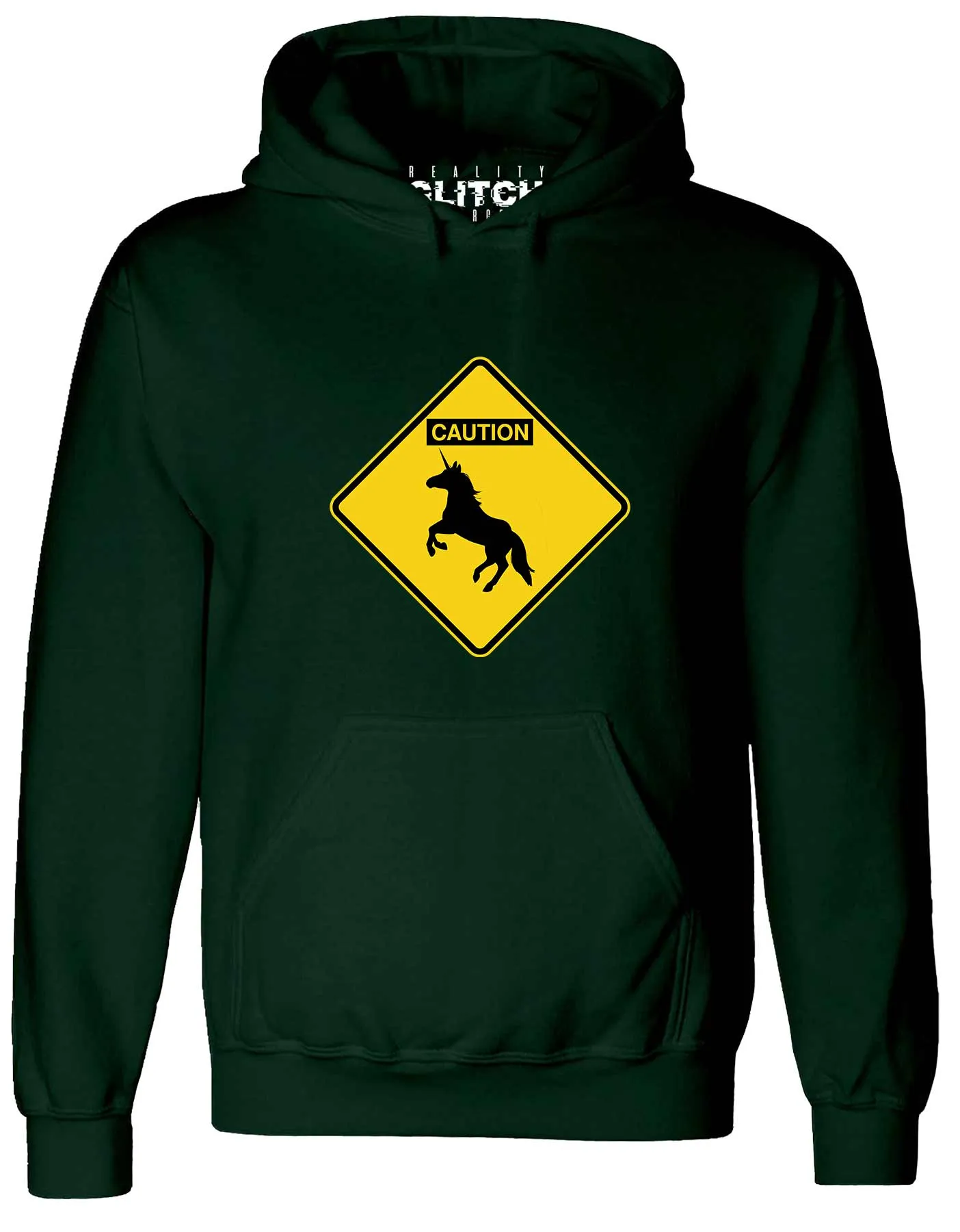 Reality Glitch Caution Unicorns Mens Hoodie