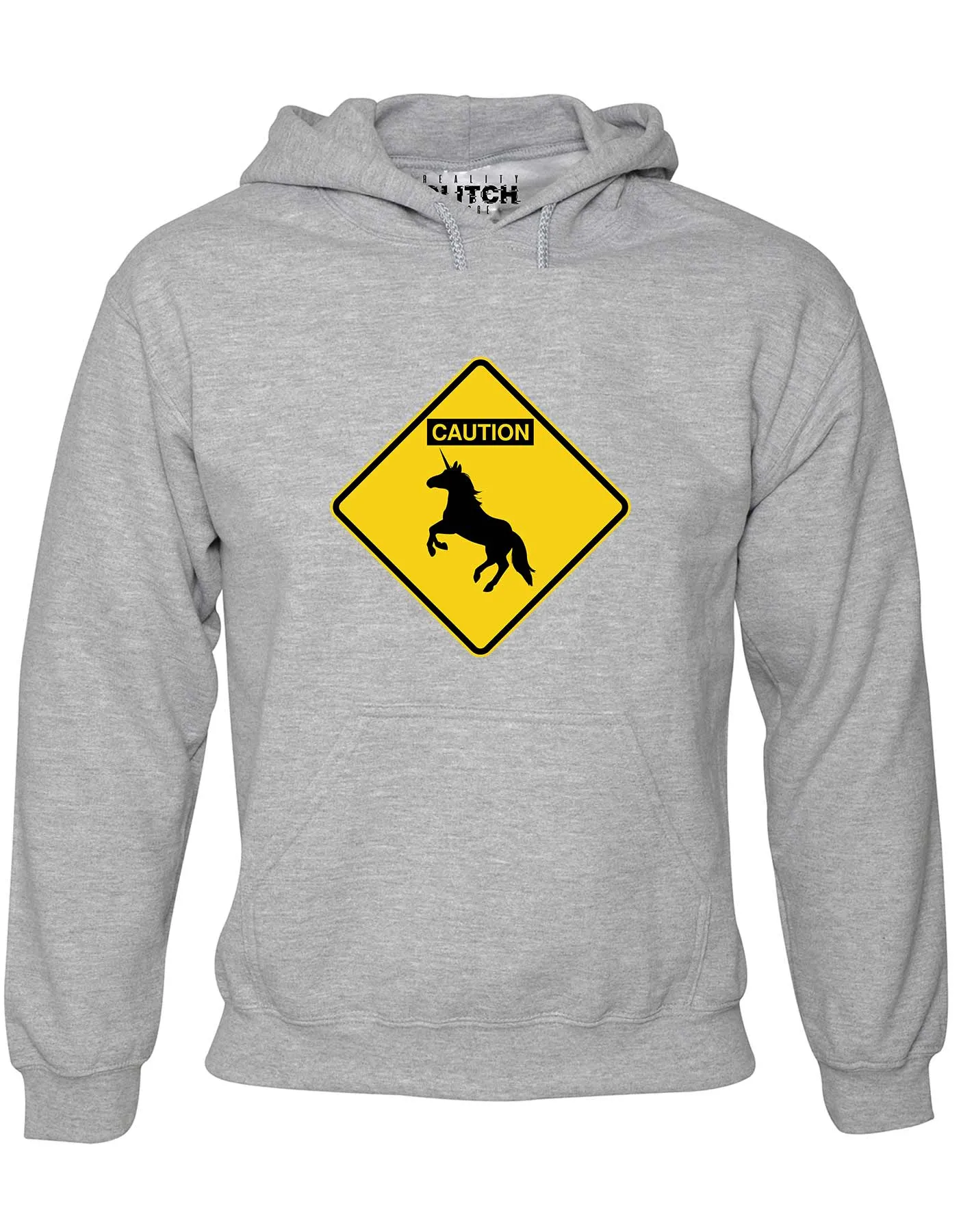 Reality Glitch Caution Unicorns Mens Hoodie
