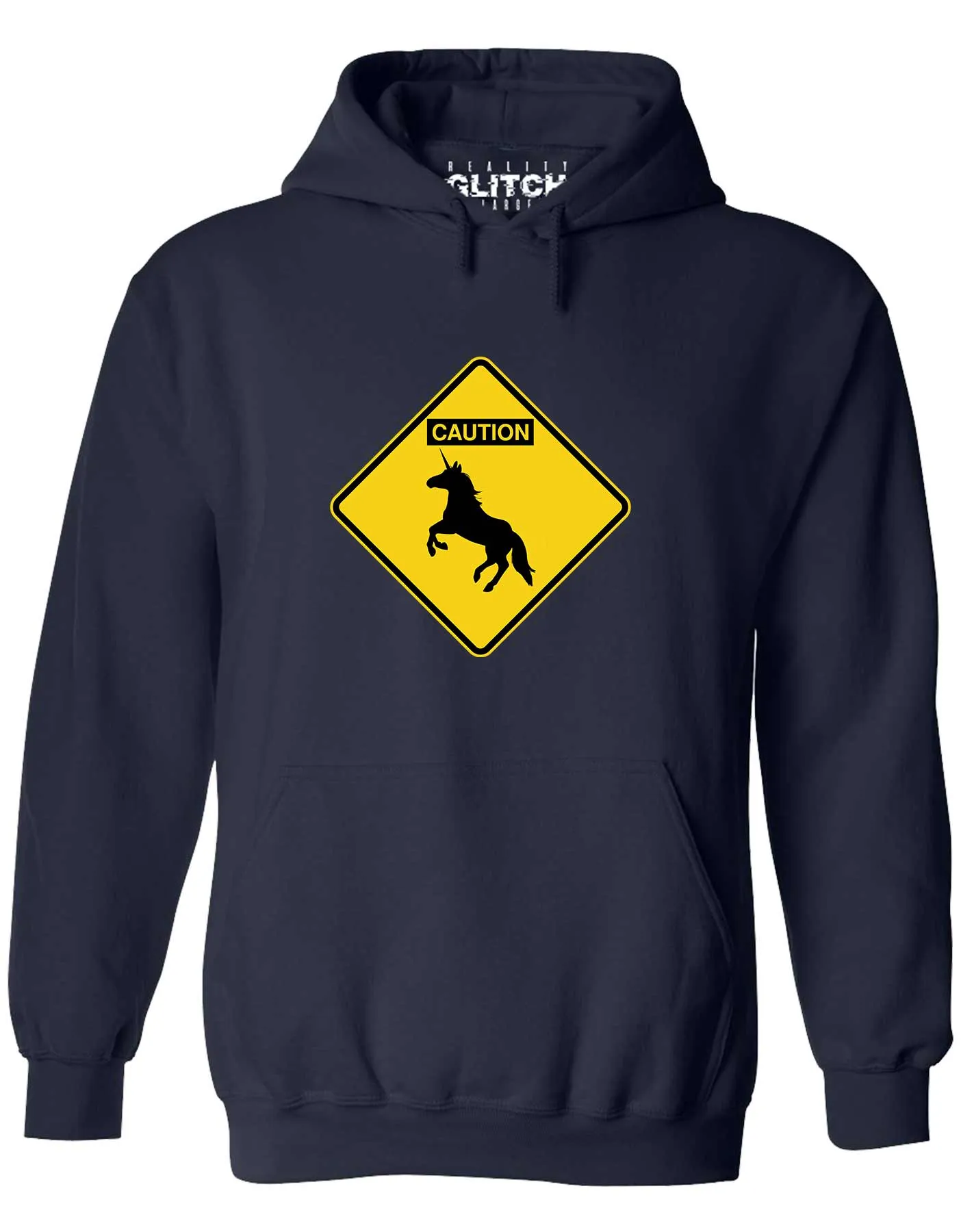 Reality Glitch Caution Unicorns Mens Hoodie