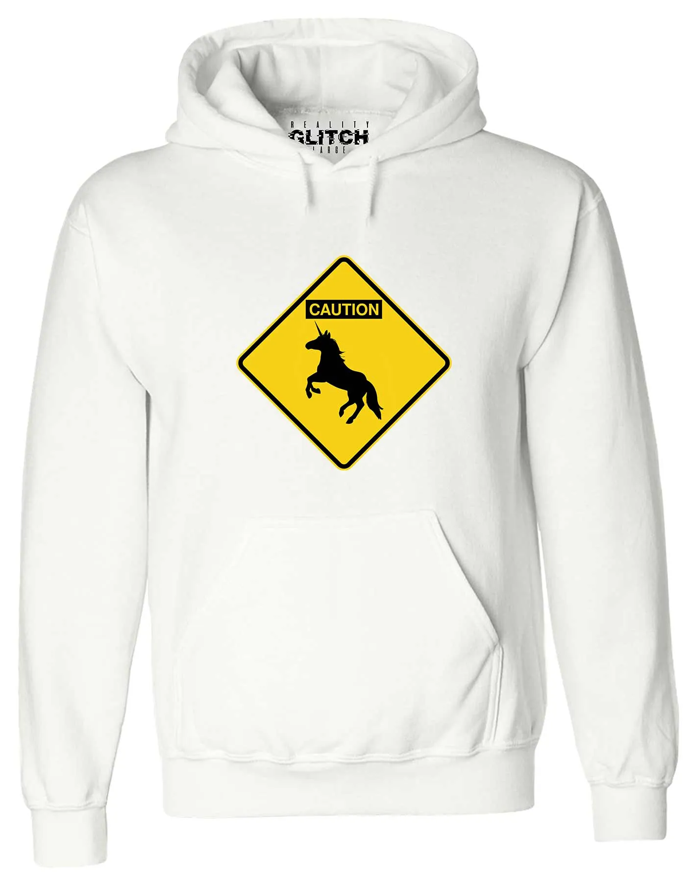 Reality Glitch Caution Unicorns Mens Hoodie