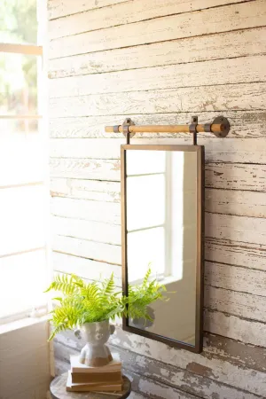 Rectangle Wall Mirror with Wooden Dowel Hanger