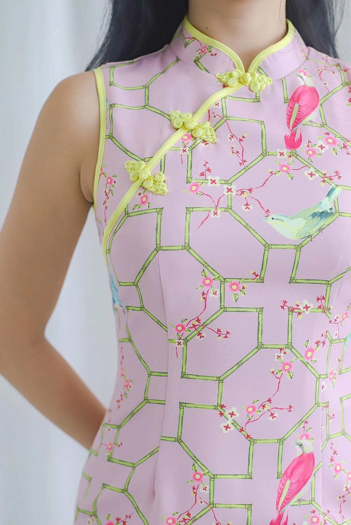 Ruyi Oriental Bamboo Cheongsam Dress In Pink