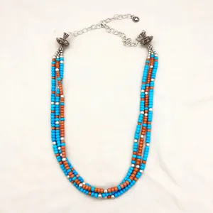 Salmon Coral, Sleeping Beauty Turquoise and Sterling Santa Fe Pearls Necklace