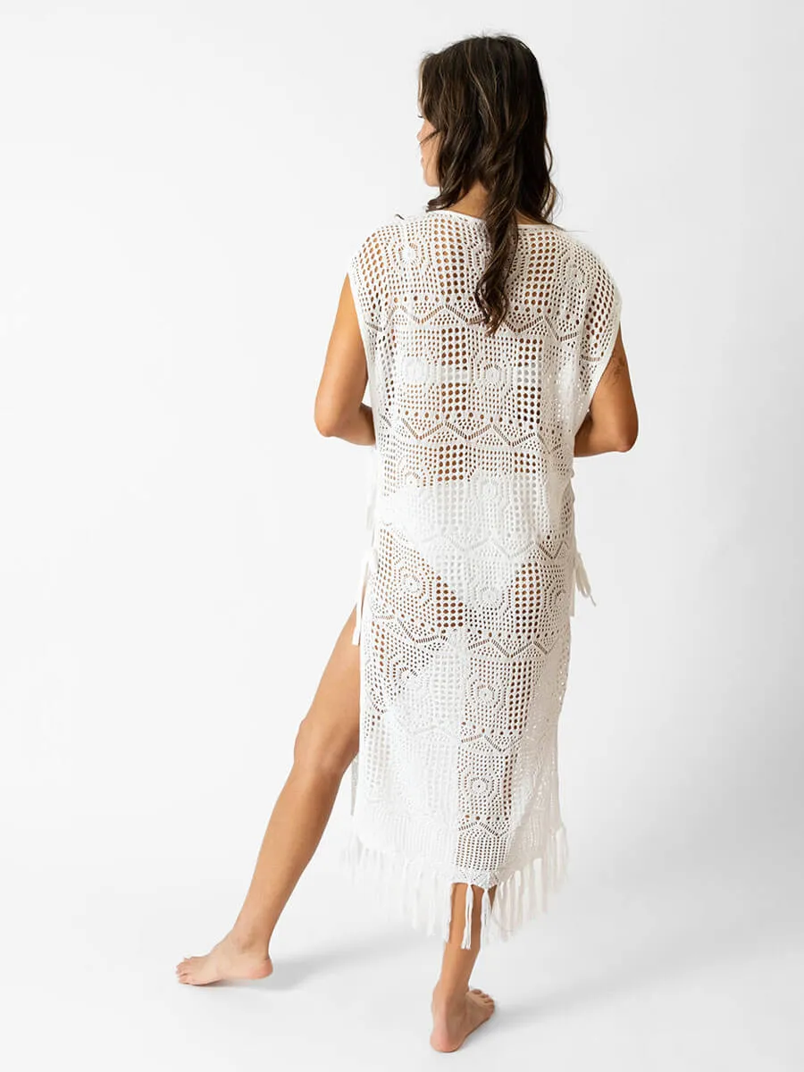Santorini Fringe Cover Up in Cream