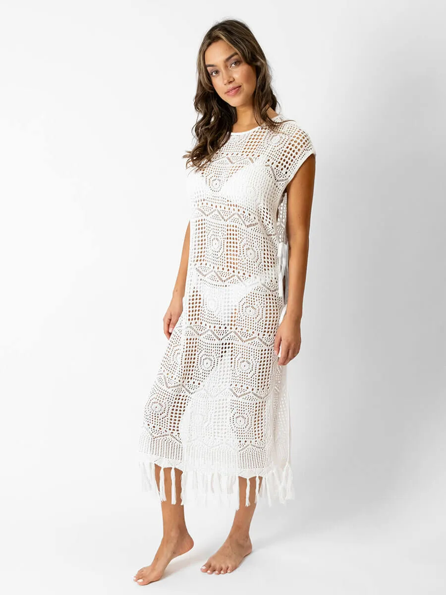 Santorini Fringe Cover Up in Cream