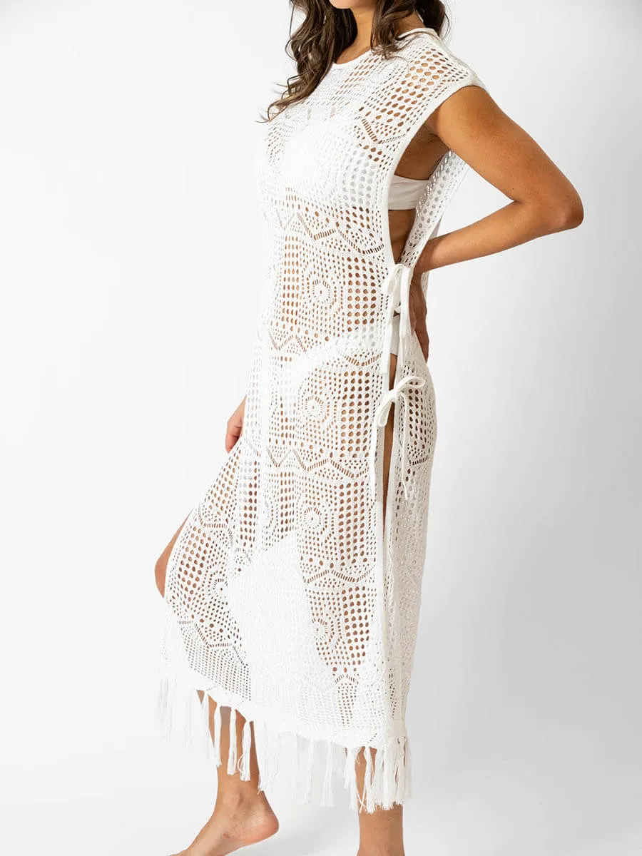 Santorini Fringe Cover Up in Cream