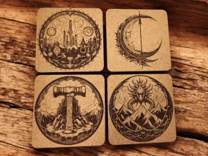 Set of 4 fantasy themed cork coasters