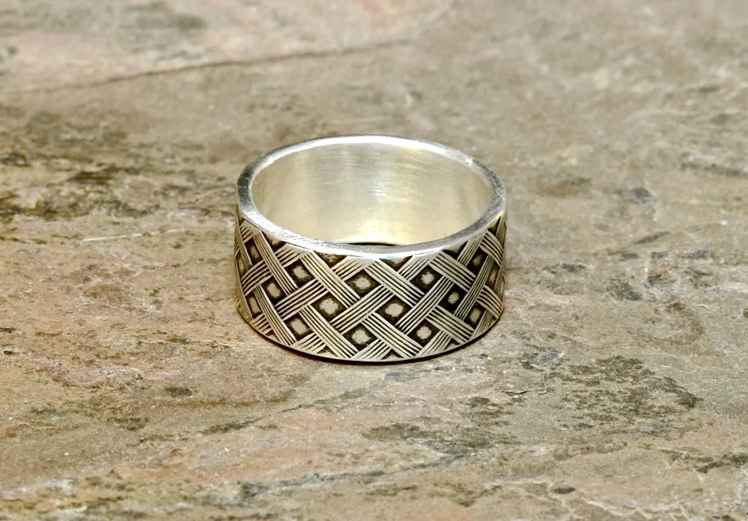 Sterling silver weave ring with dark patina for shadowing and highlighting the design