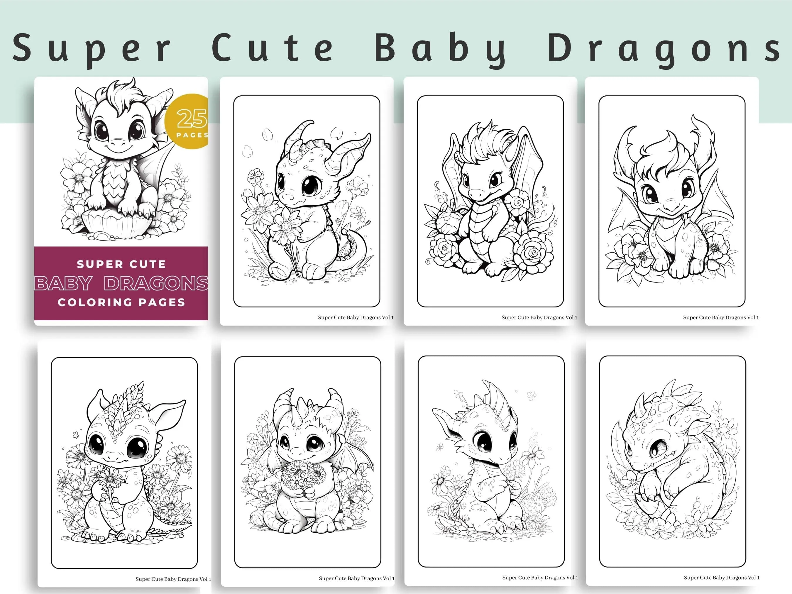 Super Cute Baby Dragons Coloring Pages Vol 1