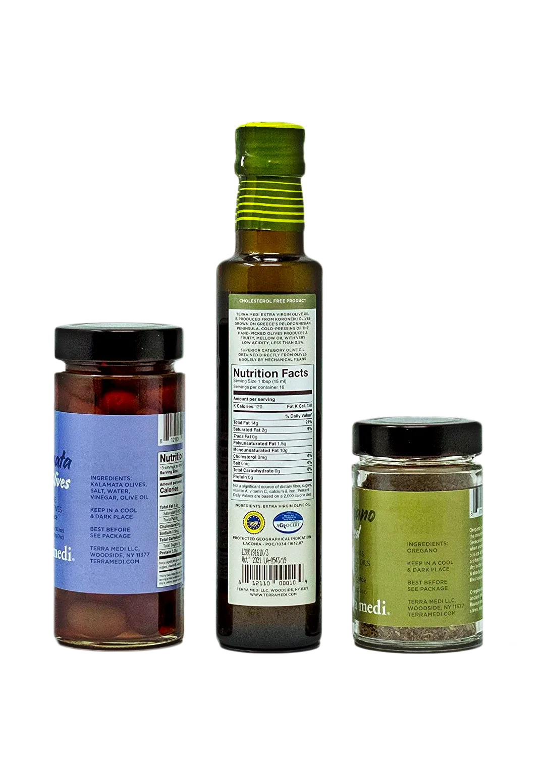 Terra Medi - Bundle Pack Of Extra Virgin Olive Oil , Oregano and Kalamata Olives