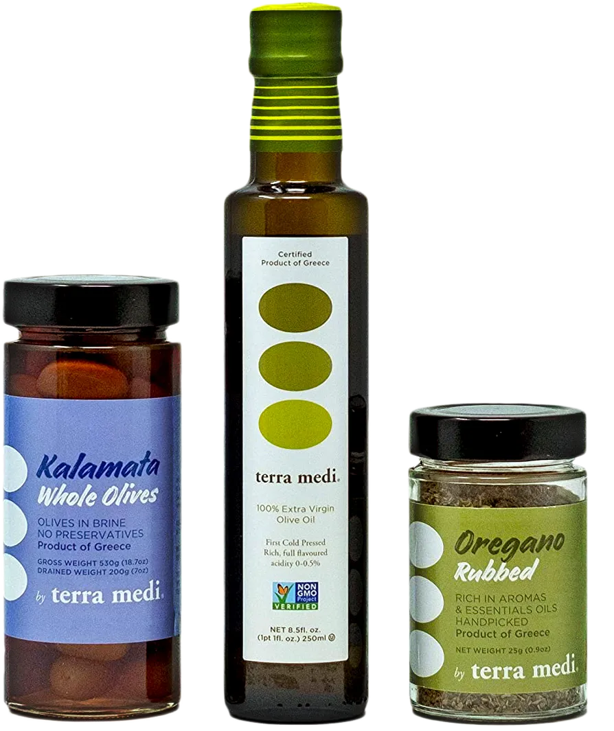 Terra Medi - Bundle Pack Of Extra Virgin Olive Oil , Oregano and Kalamata Olives