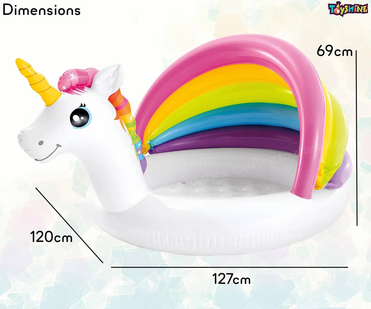 Toyshine Unicorn Shape Inflatable Pool for Kids with Sunshade Water Fun Pool Party Gift for Boys and Girls 50" x 40" x 27" with 45L Water Capacity