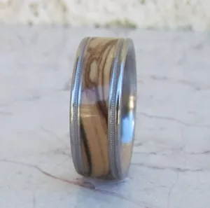 Tungsten Ring Bethlehem Olive Wood Mens or Ladies Wedding Band Milgrain Design in sizes 4 5 6 7 8 9 10 11 12 13 14 15 16 17 HandCrafted