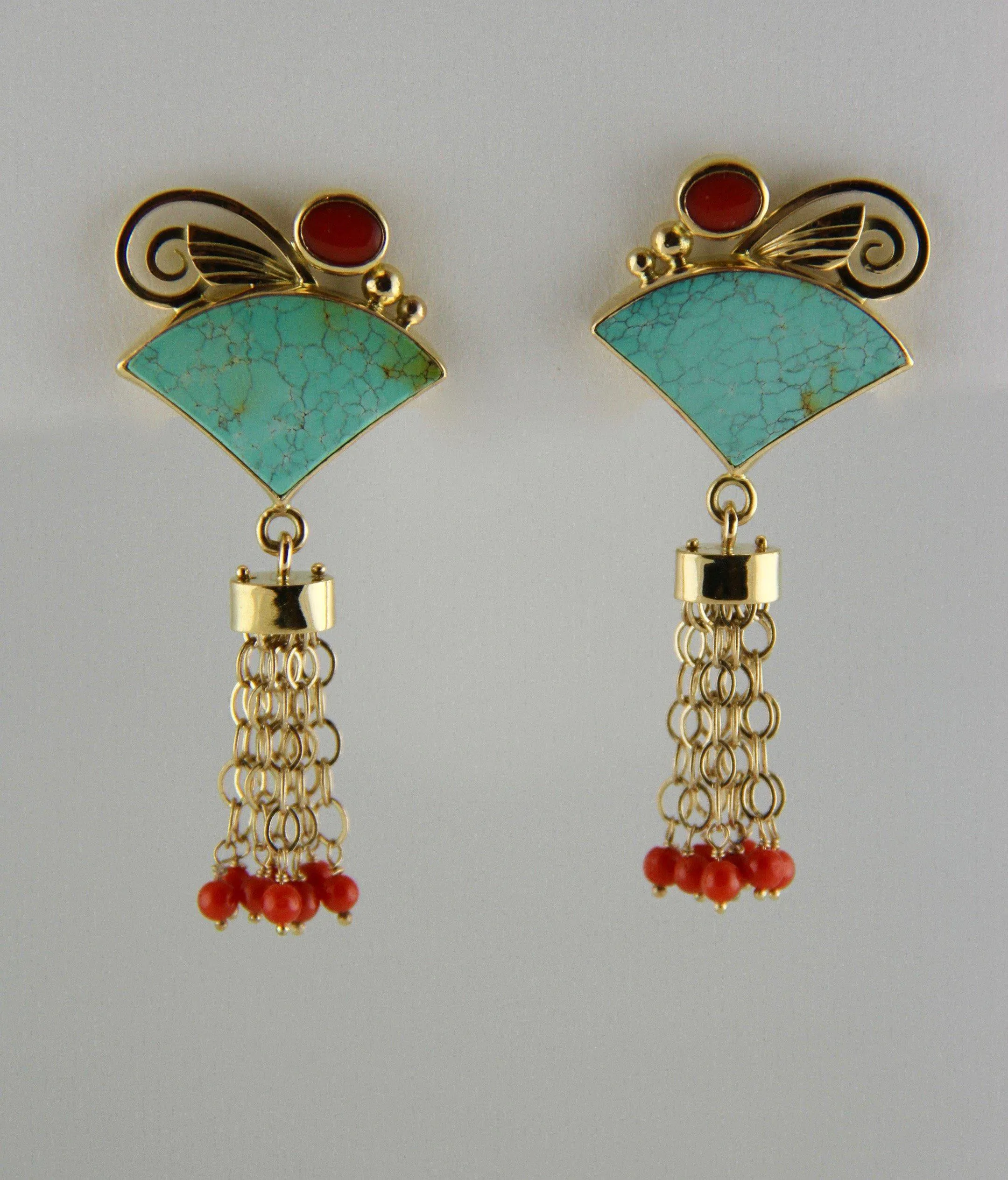 Turquoise and Coral Earrings