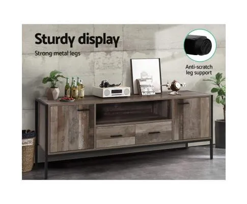 TV Cabinet Entertainment Unit Stand Storage Wood Industrial Rustic 160cm