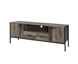 TV Cabinet Entertainment Unit Stand Storage Wood Industrial Rustic 160cm