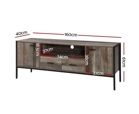TV Cabinet Entertainment Unit Stand Storage Wood Industrial Rustic 160cm