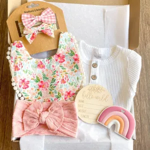 Vibrant Spring Pink Bib Gift Box - White Henley