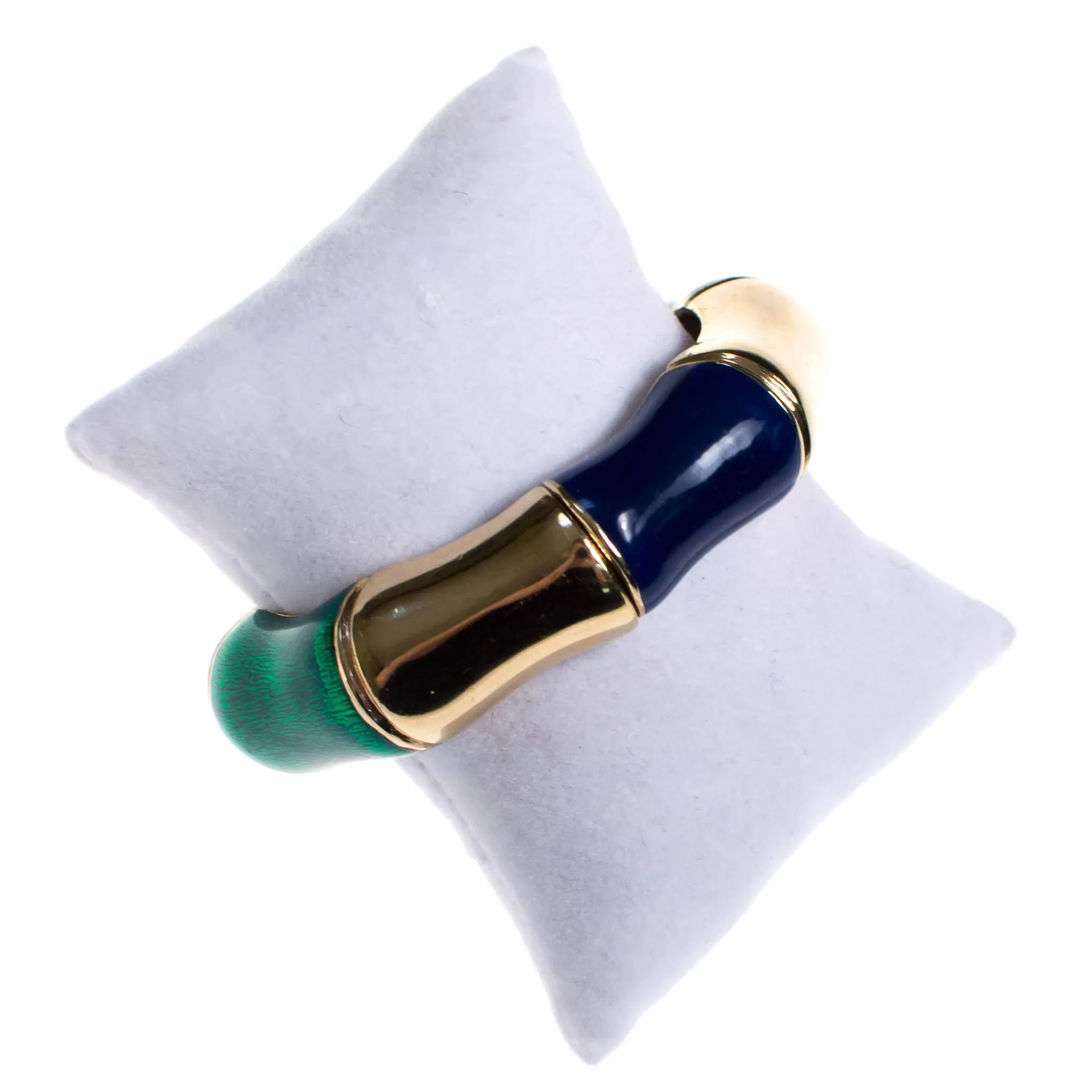 Vintage Ciner Gold, Green and Violet Enamel Bamboo Bangle Bracelet
