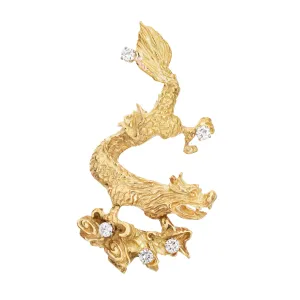 Vintage Dragon Pendant 18k Yellow Gold Diamond Heavy 29.5 Grams Fine Jewelry