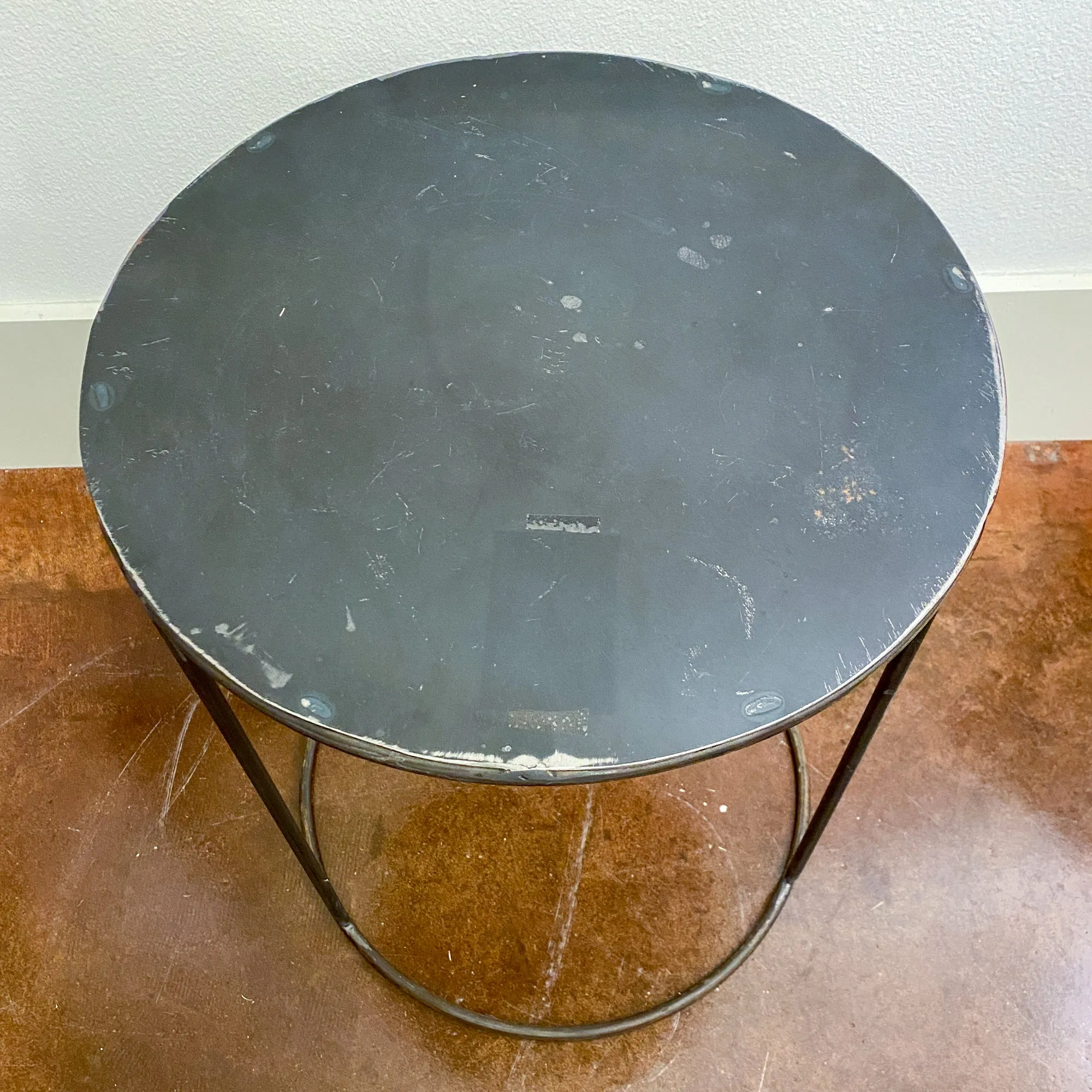 Vintage French Industrial Round Metal Side Table