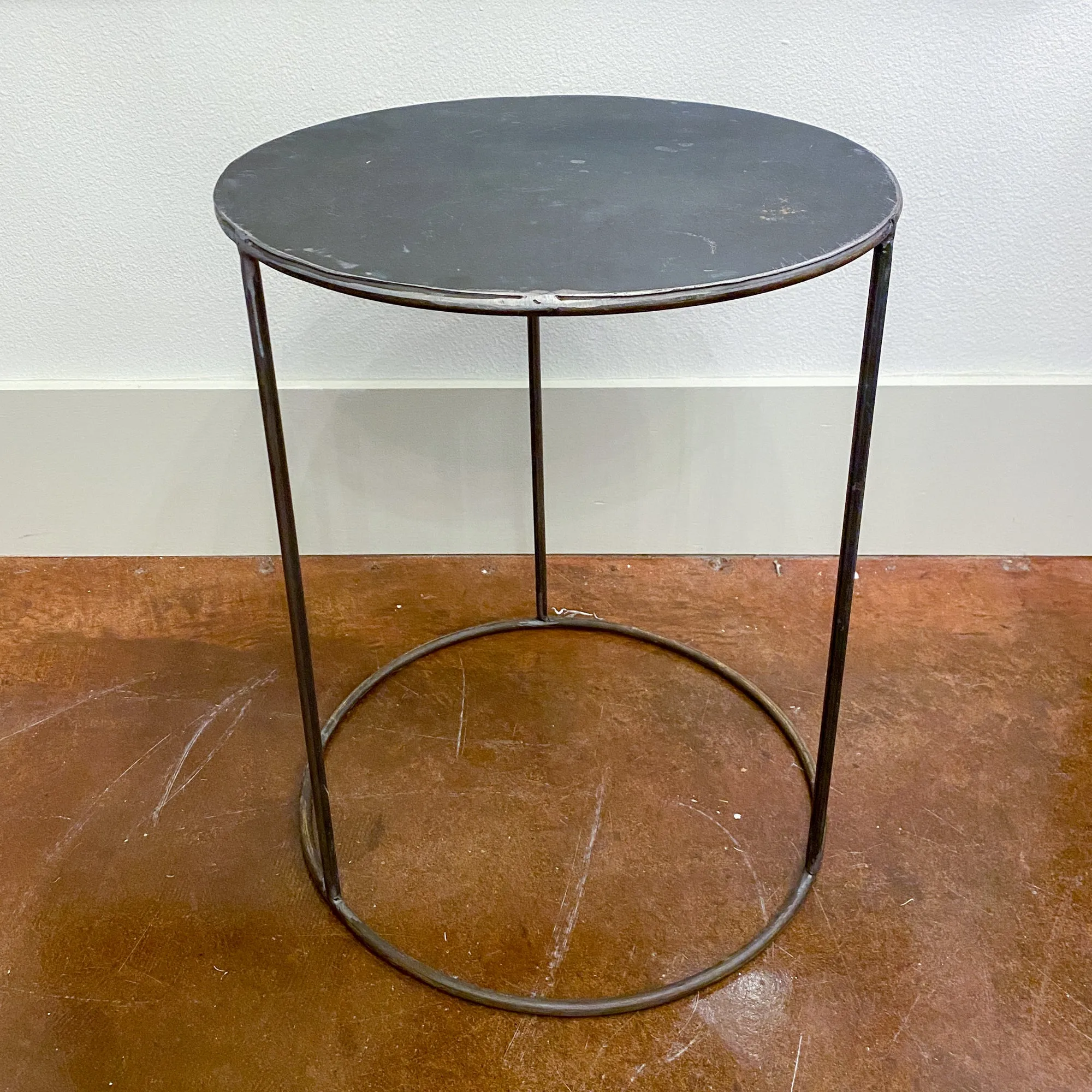 Vintage French Industrial Round Metal Side Table