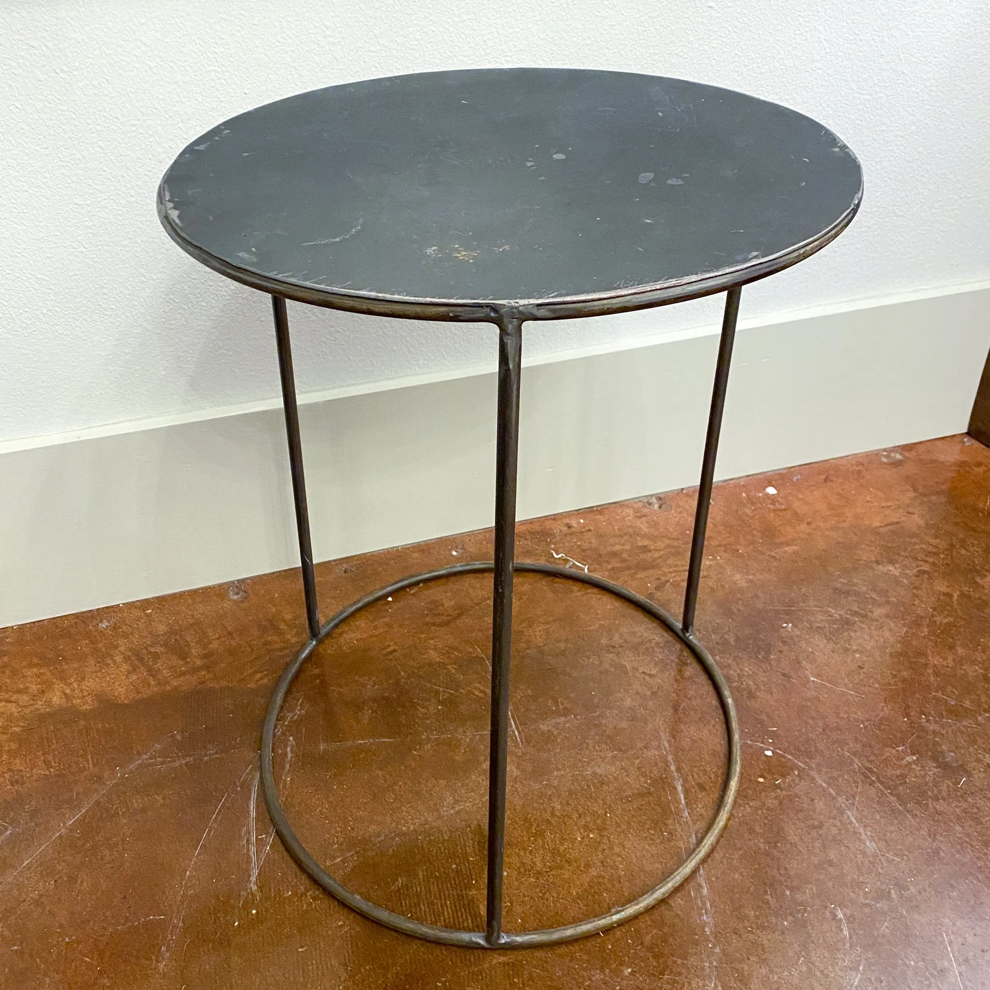 Vintage French Industrial Round Metal Side Table