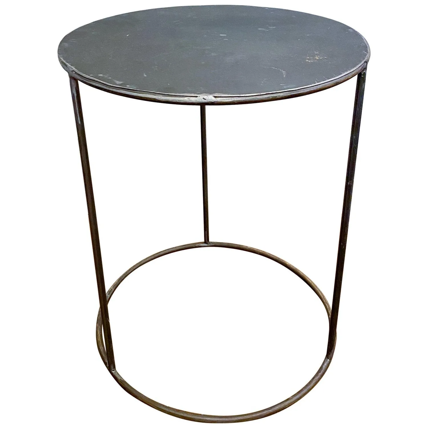 Vintage French Industrial Round Metal Side Table