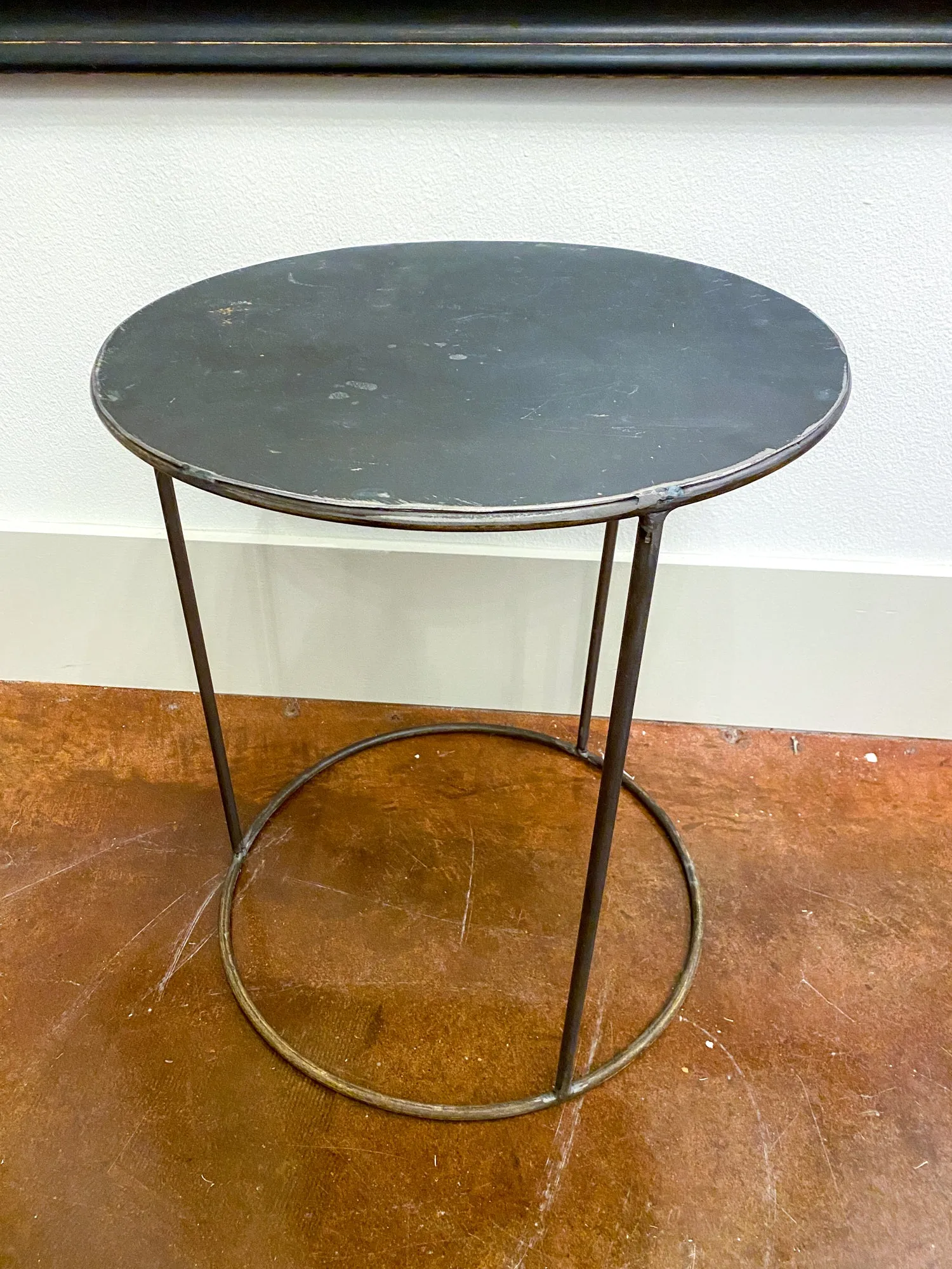 Vintage French Industrial Round Metal Side Table