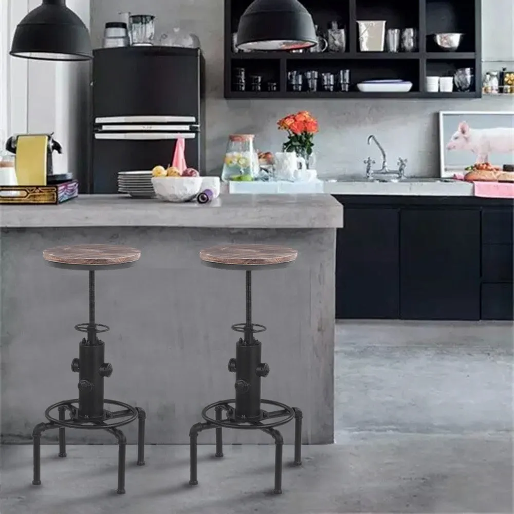 Vintage Metal Stool: Pinewood Top