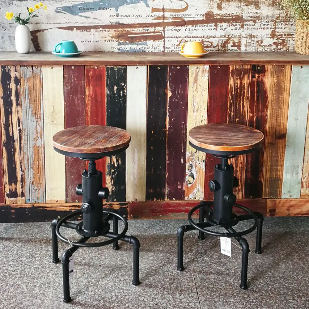 Vintage Metal Stool: Pinewood Top