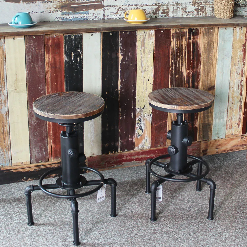 Vintage Metal Stool: Pinewood Top