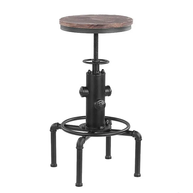 Vintage Metal Stool: Pinewood Top