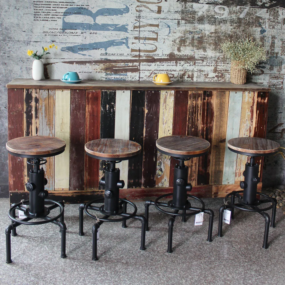Vintage Metal Stool: Pinewood Top